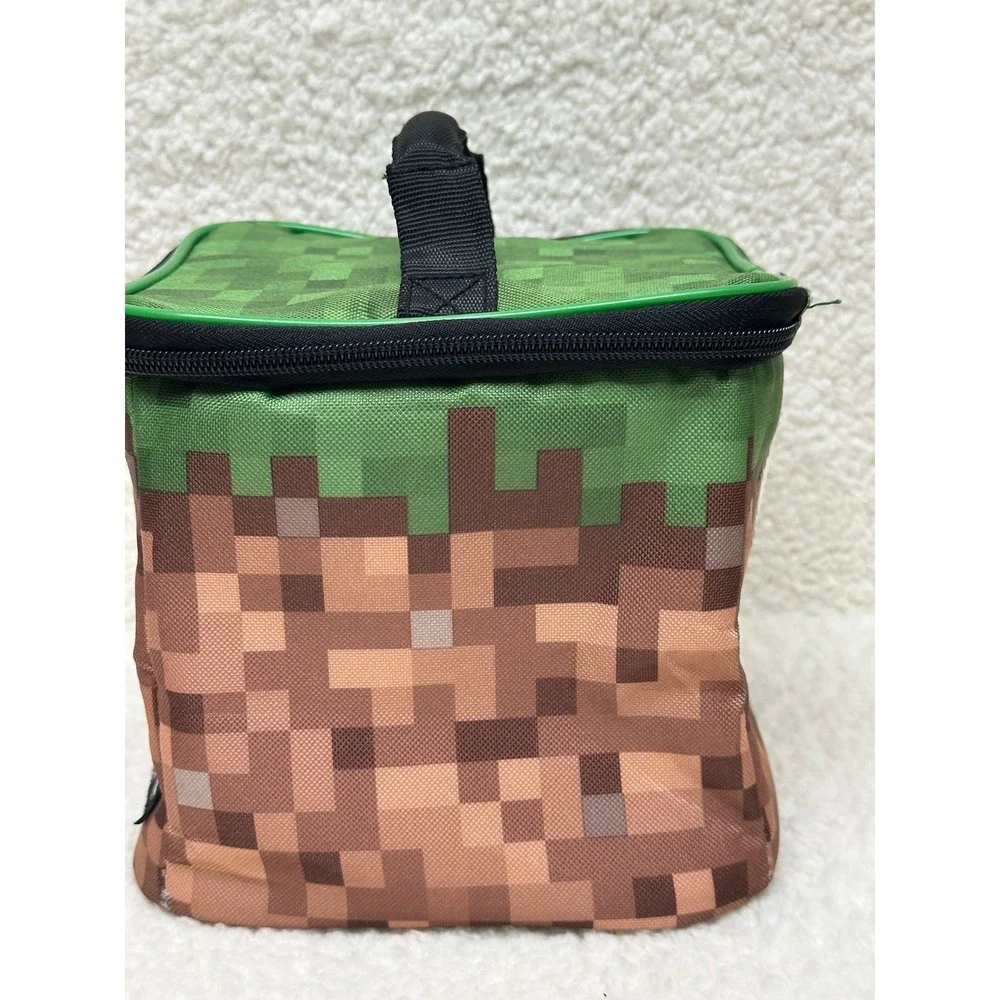 Thermos Minecraft Lunch Box Green Brown Pixelated Grass Block Insulated Bag